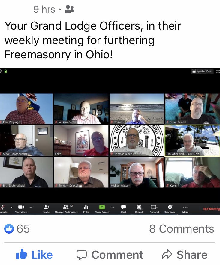 Zoom Call Weekly Meeting with Grand Lodge of Ohio Officers