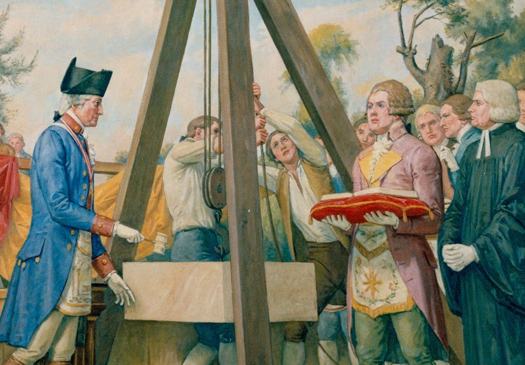 George Washington laying the cornerstone of the United States Capitol. 